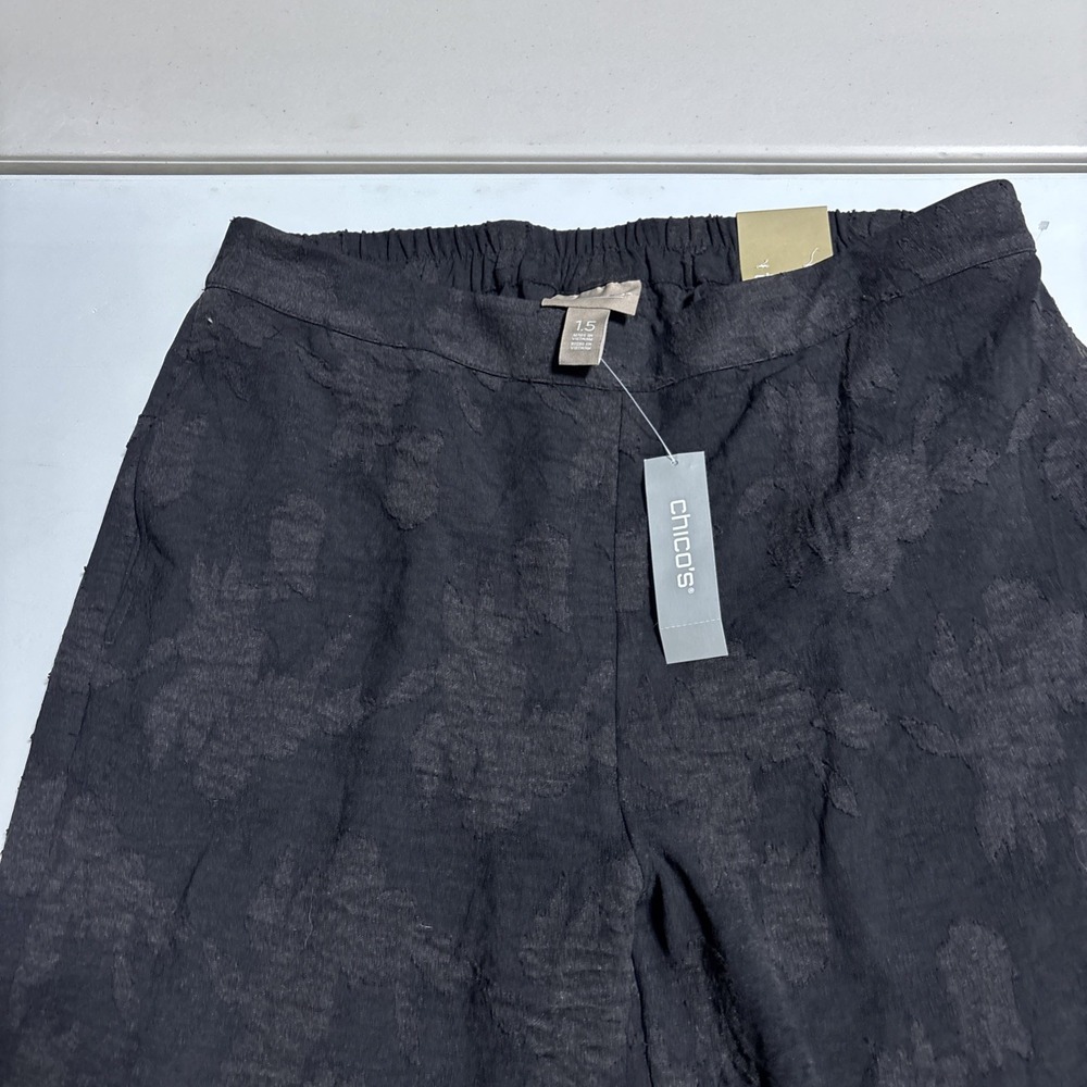Chicos Women's Tropical Clip Jacquard Easy Pull-On Pants Black Size 10